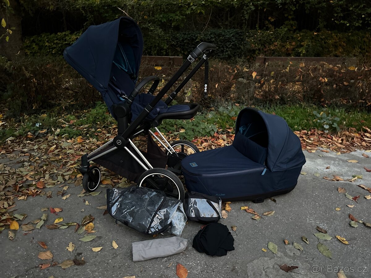 Cybex e-Priam, barva Nautical Blue, podvozek Chrome Black