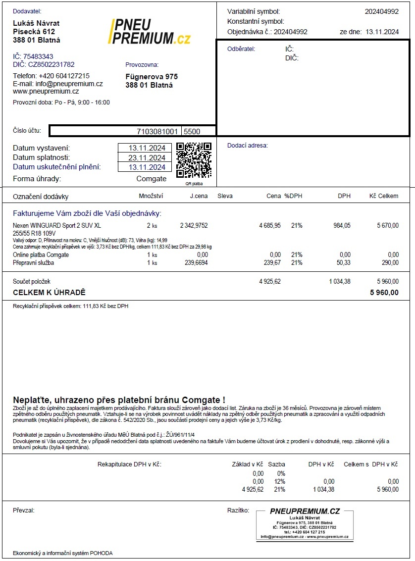 Prodám 2ks témeř NOVÉ zimní pneu Nexen 255/55 R18