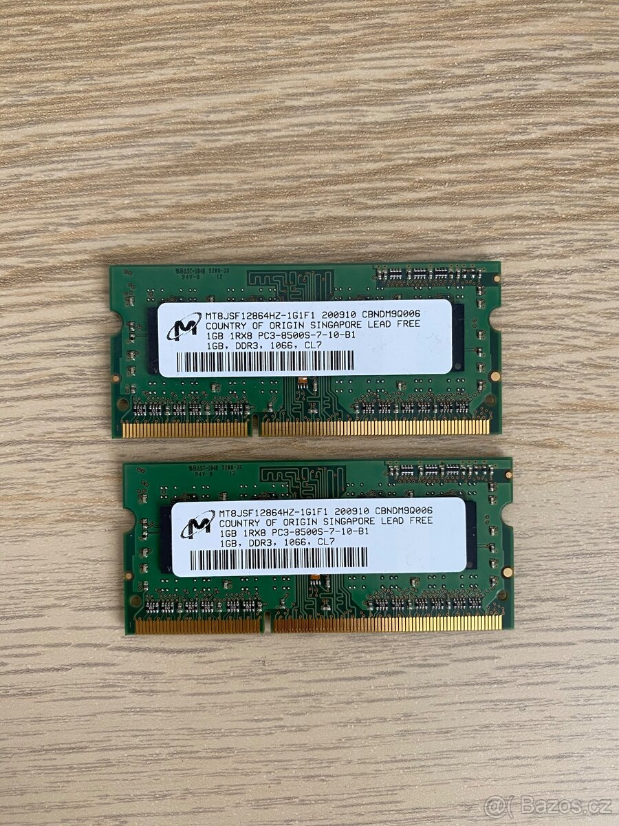 Paměti RAM 2GB DDR3 SO-DIMM 1066 MHz (2x 1GB) PC3-8500S