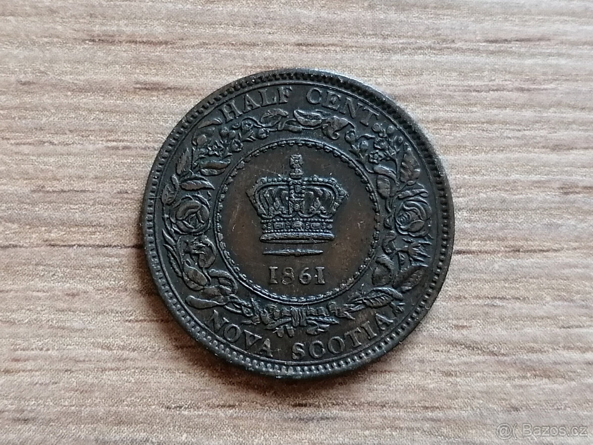 Kolonie Nova Scotia 1/2 Cent 1861 koloniální mince Kanada