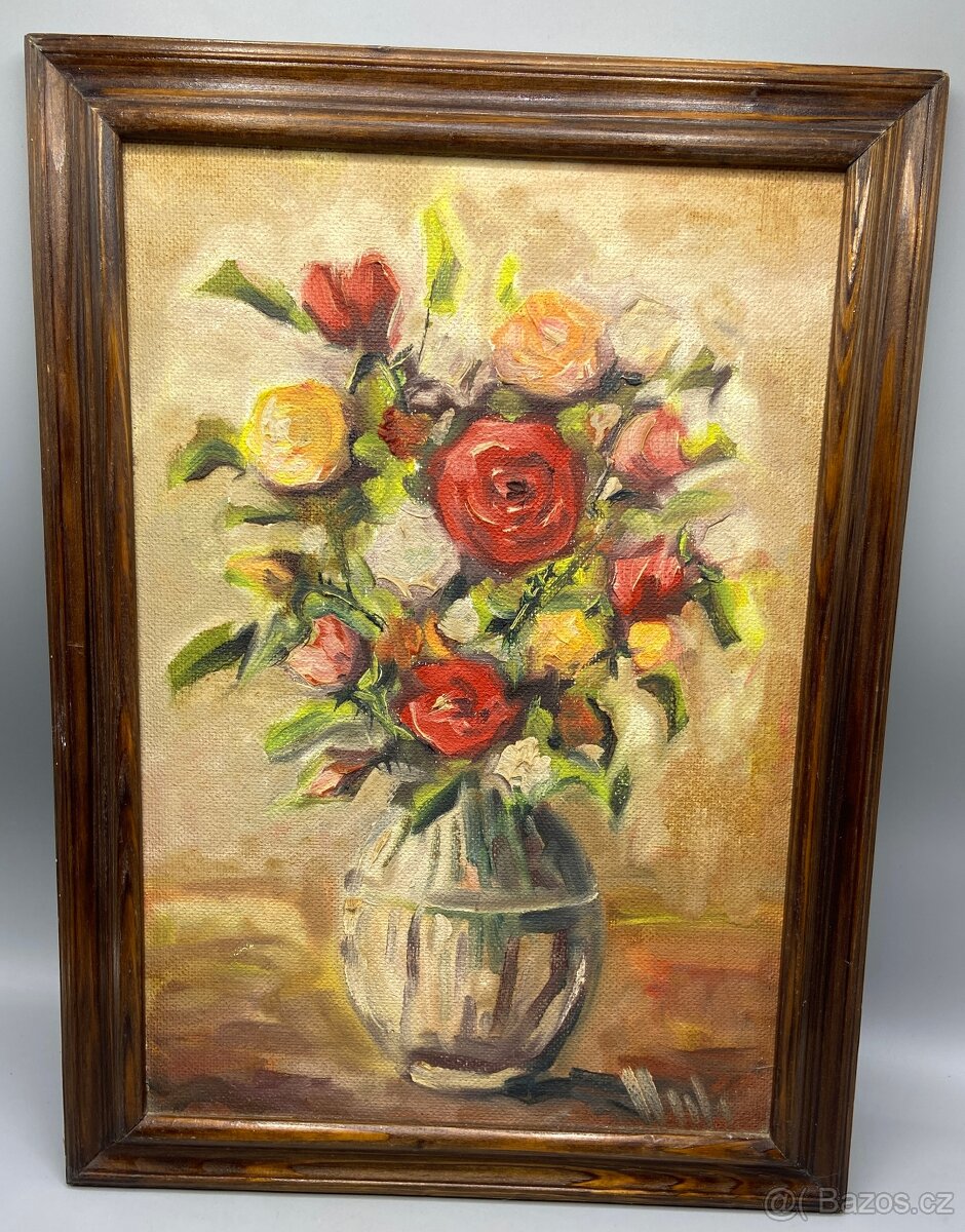 Hreha, Ruže na stole, maľovaný obraz
