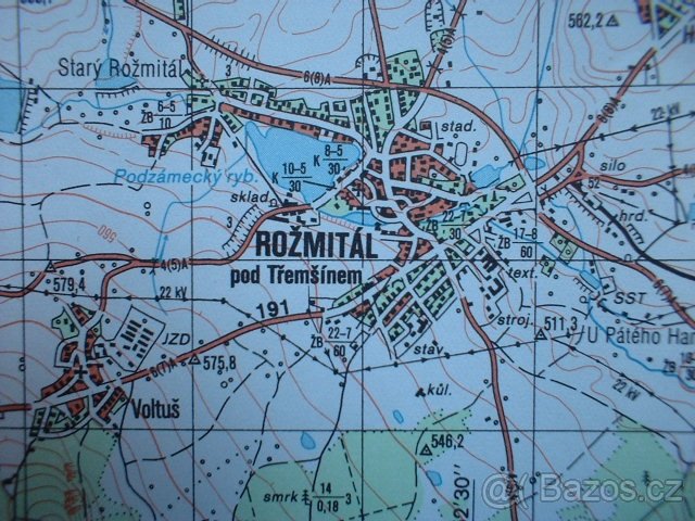 Vojenská tajná mapa ČSLA Rožmitál Brdy voj.prostor Jince