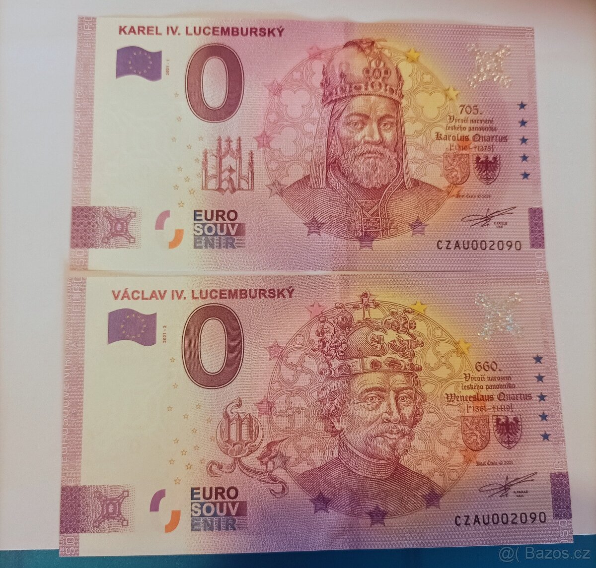 0 euro souvenír Karel IV a Václav IV