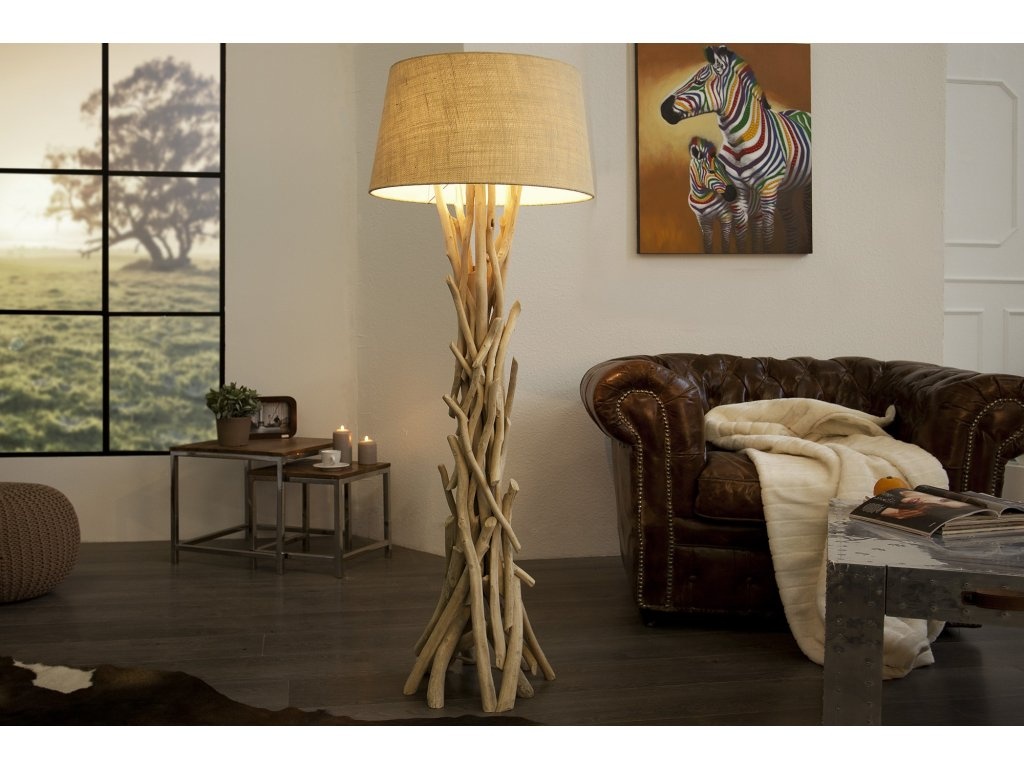 Moderní stojací lampa 155cm z naplaveného dřeva