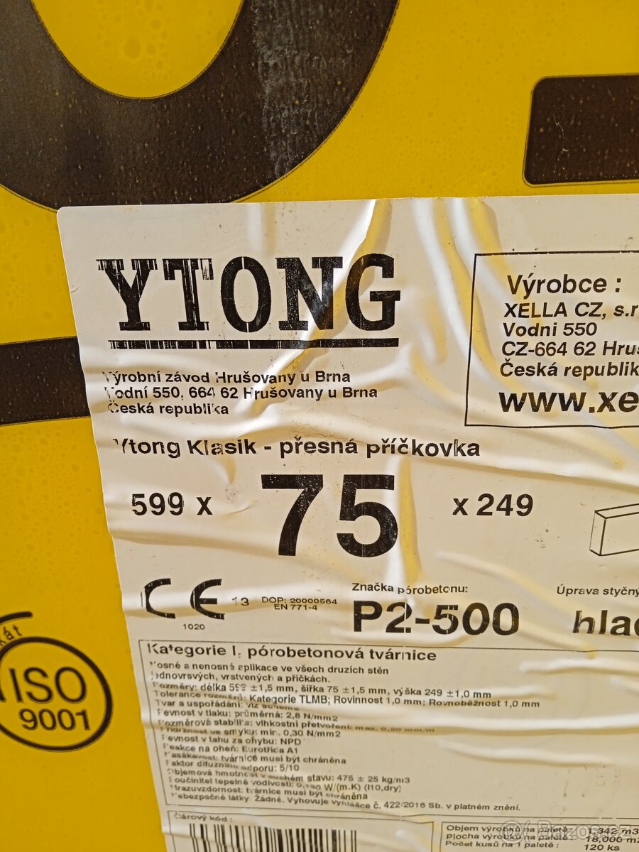 Ytong tvárnice přičkovka 7,5 cm 75 mm