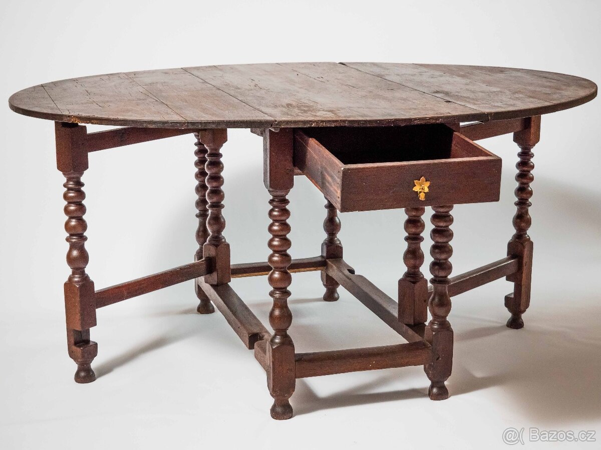 Rozkládací dubový stůl Gate Leg Table se šuplíkem