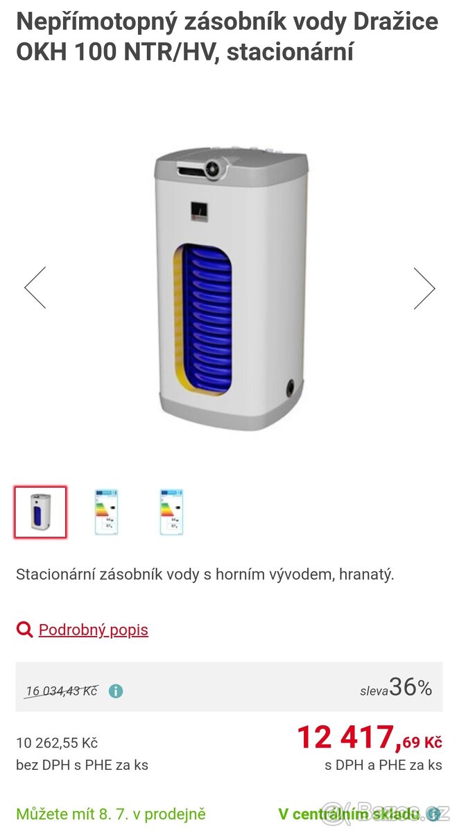 Nepřímotopný bojler OKH 100 PC 13 000,- s cirkulací