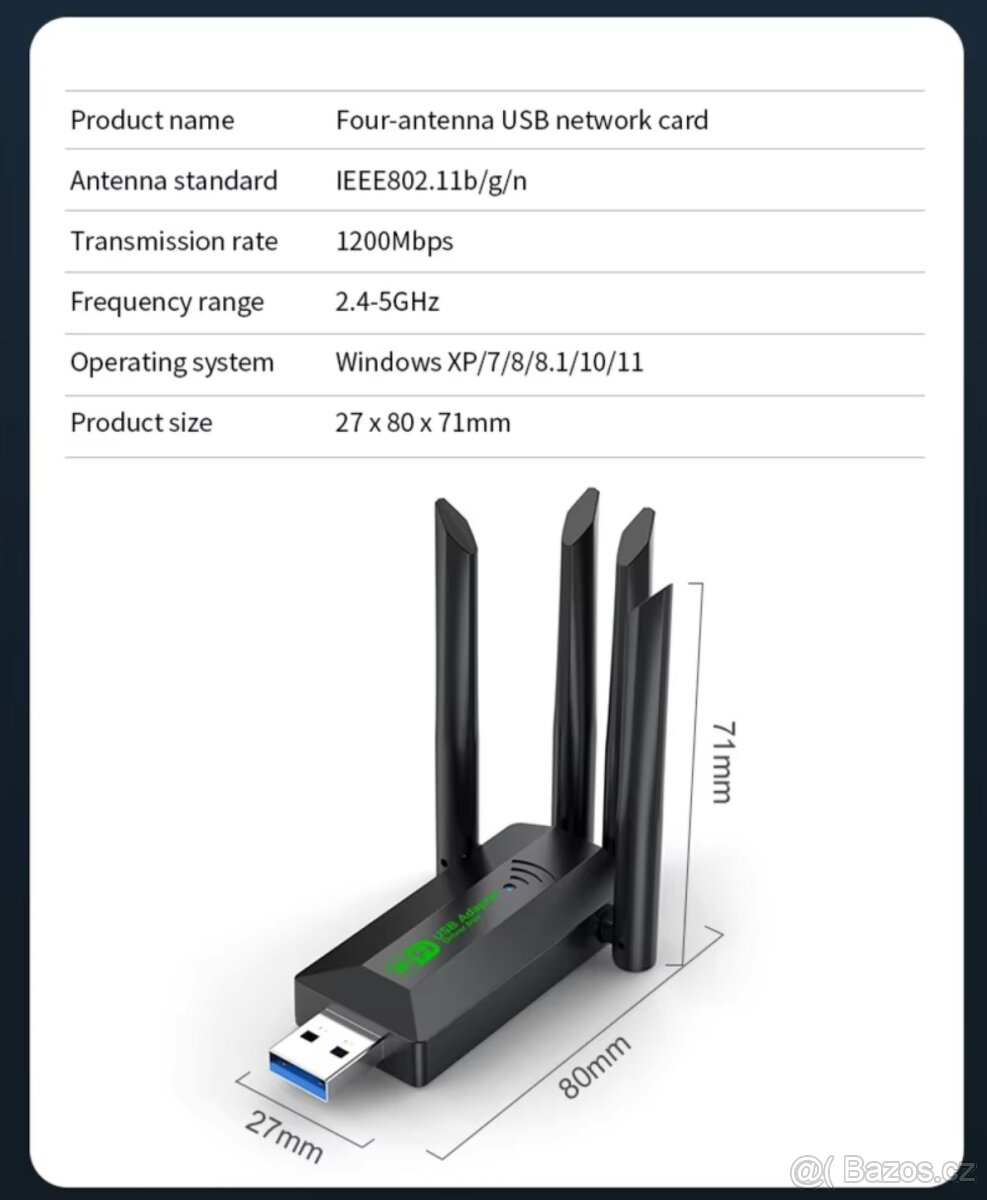 WiFi Dual Band Adaptér-USB 3, 2,4GHz,5GHz,802.11ac/a/b/g/n