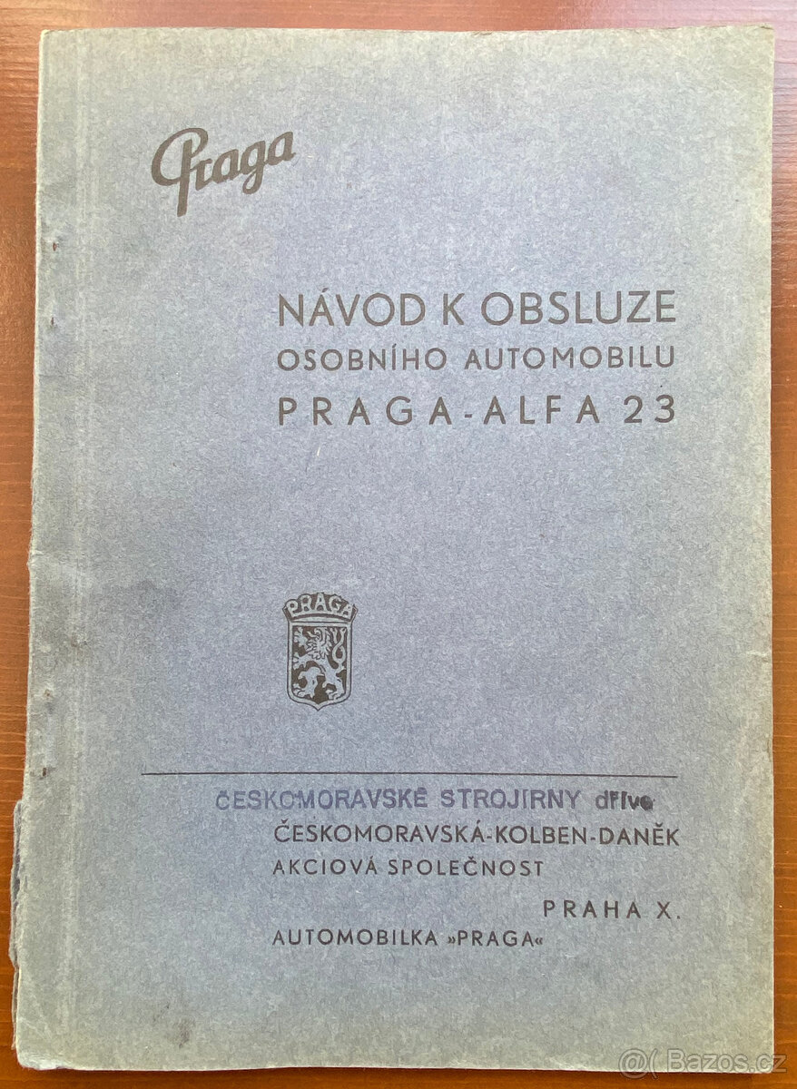 Návod k obsluze automobilu Praga Alfa 23