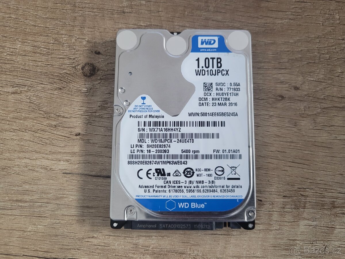 Pevný disk 2,5" HDD WD 1000 GB.