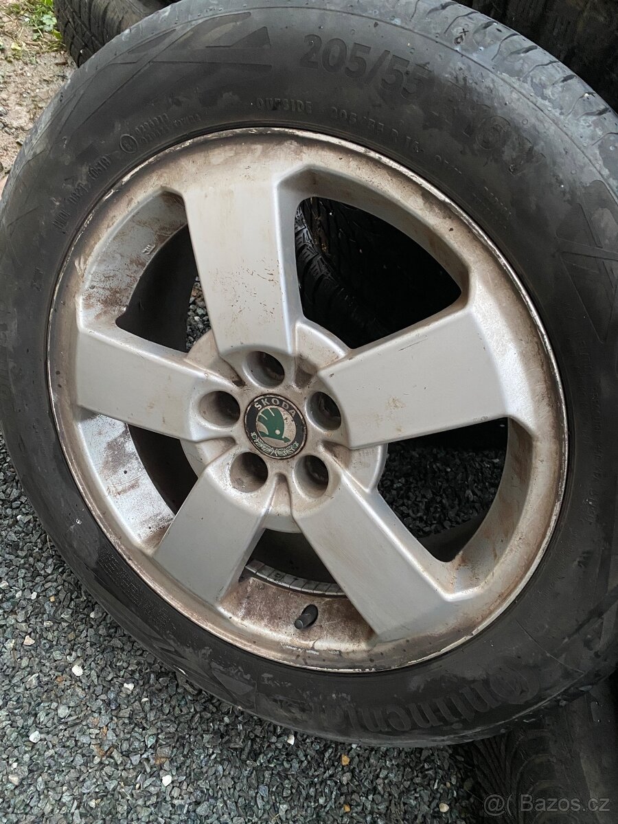 Alu kola 16” 5x100 Škoda a letní pneu 205/55/R16