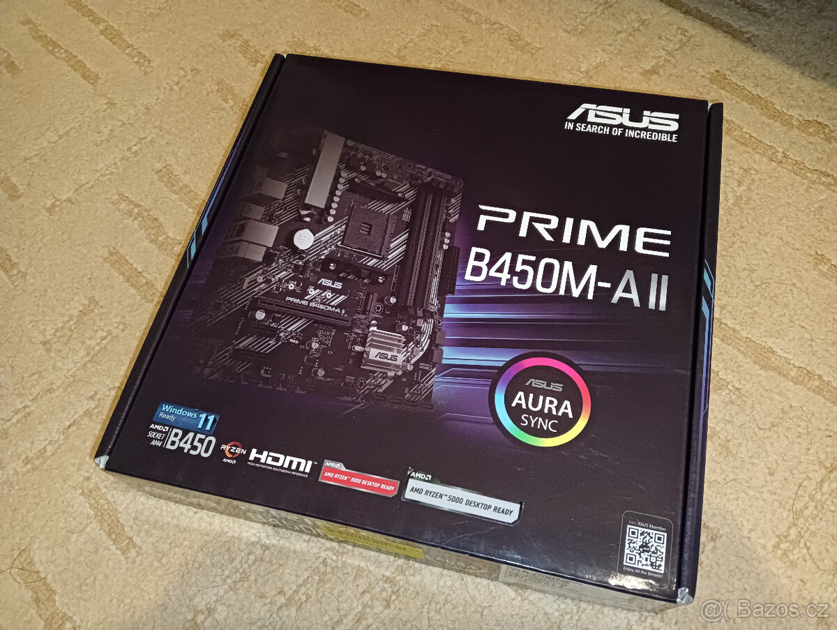 ASUS PRIME B450M A II + CPU (6C/12T) + RAM, sock. AM4