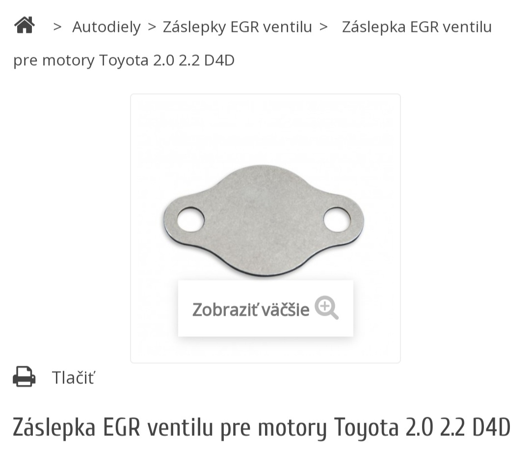 Zaslepka egr ventil toyota lexus d4d d-cat