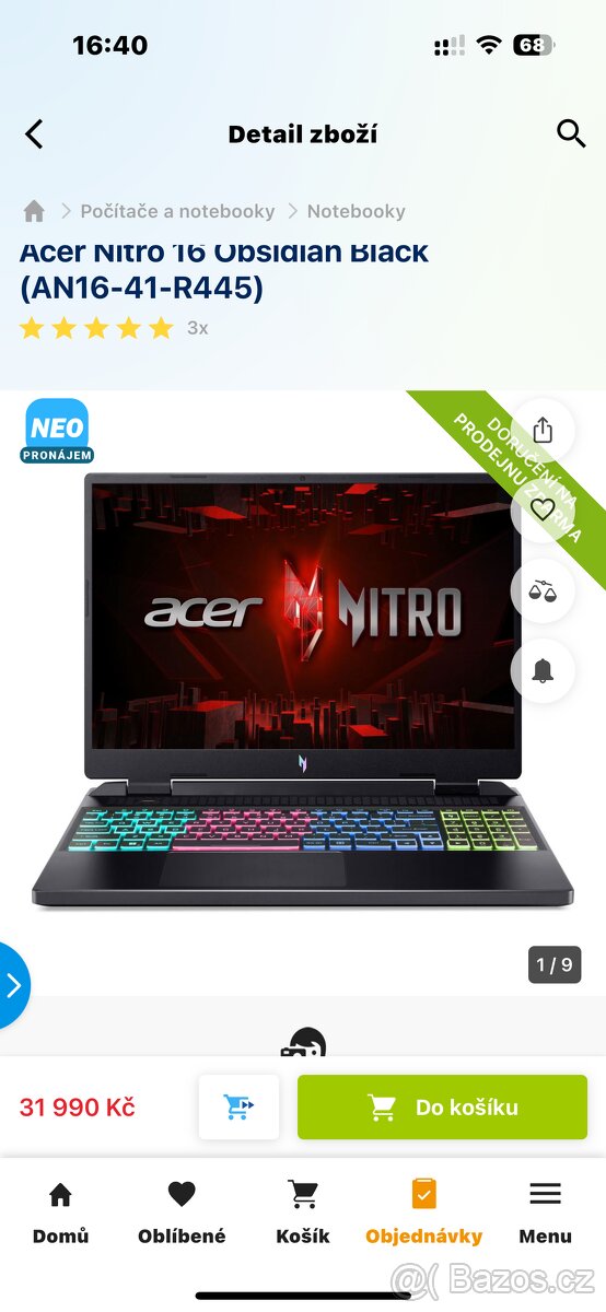 Herní notebook Acer nitro 16