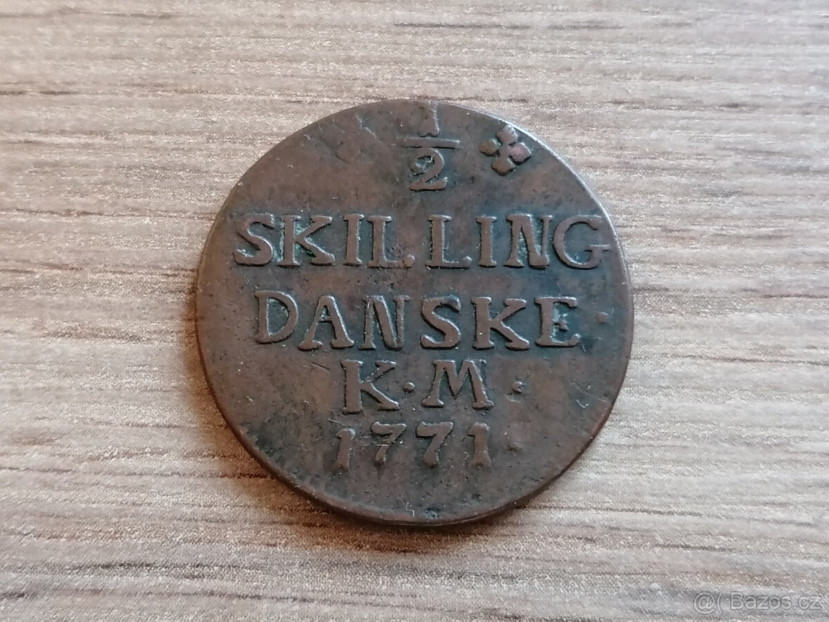 1/2 Skilling 1771 Dánské království originální mince Dánsko