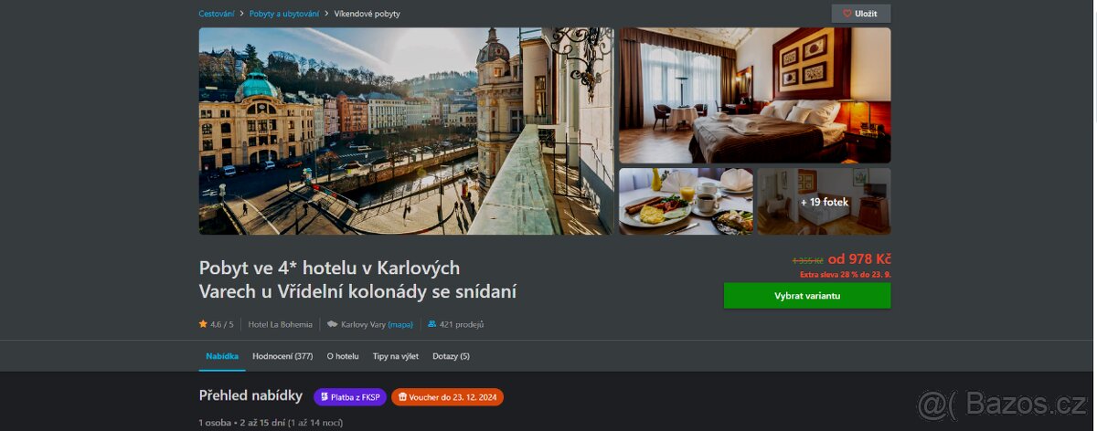 Pobyt ve 4 hotelu v Karlových Varech u Vřídelní kolonády se