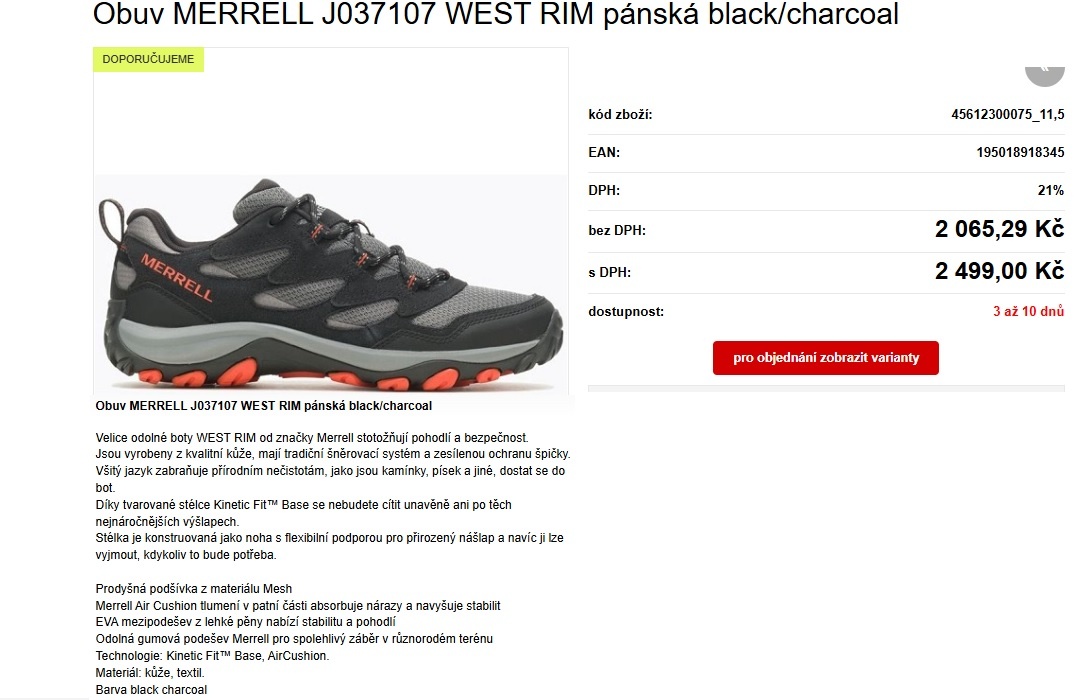 Nové boty Merrell WEST RIM vel 43-44