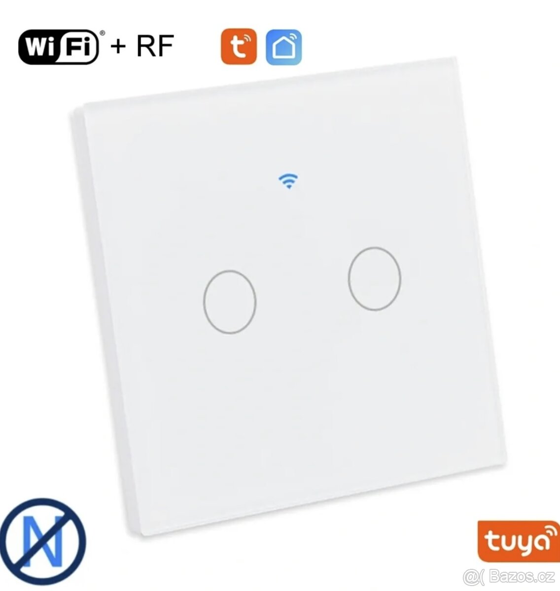 Dvoutlačítkový dotykový WiFi vypínač bez "nuly" - Tuya + RF