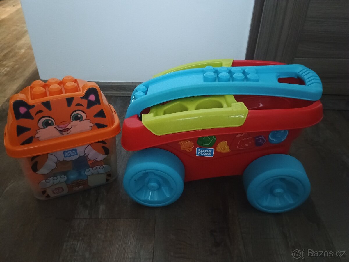 Fisher Price Mega bloks vozík a kyblík s kostkami