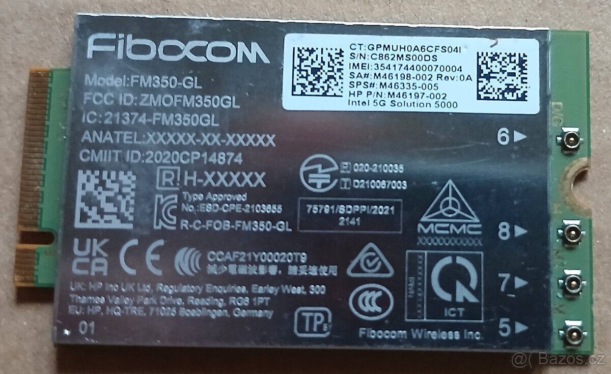 LTE a 5G modem Fibocom FM350-GL pro HP-X360 830 840 850 G7