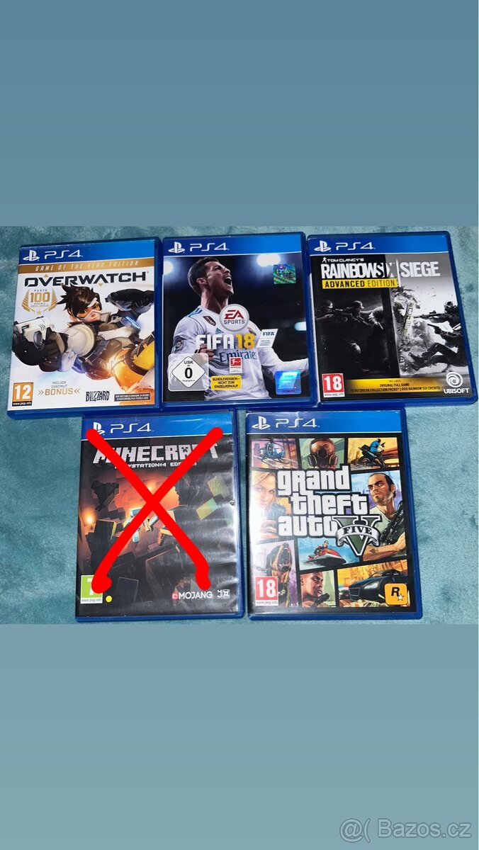 hry na ps4, overwatch,fifa 18,rainbow,minecraft, gta 5