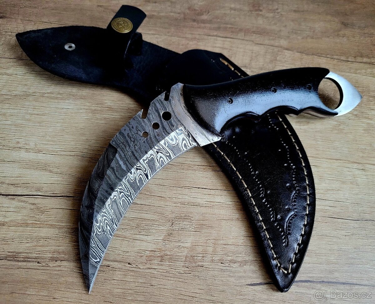 lovecký Damaškový nůž KARAMBIT 23,5 cm ručně vyrobeno