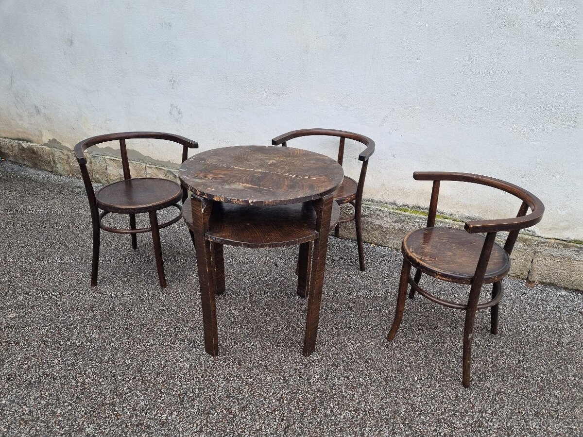 THONET - 3x KŘESLO A STOLEK - KRÁSNÉ SEZENÍ