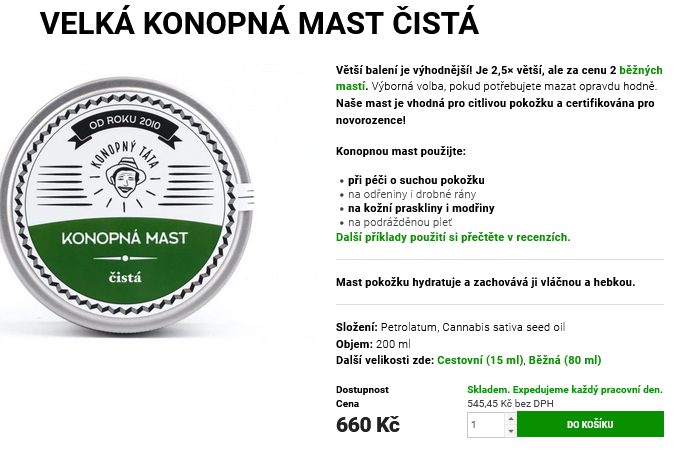 1x Konopná mast čistá 200ml