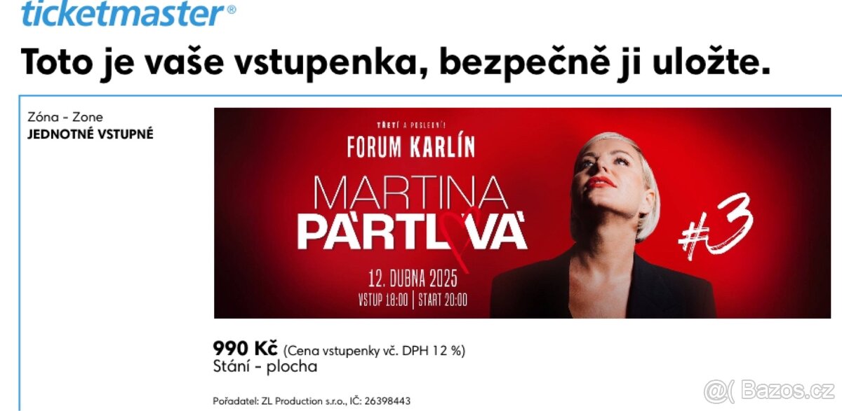 2x vstupenka Martina Pártlová