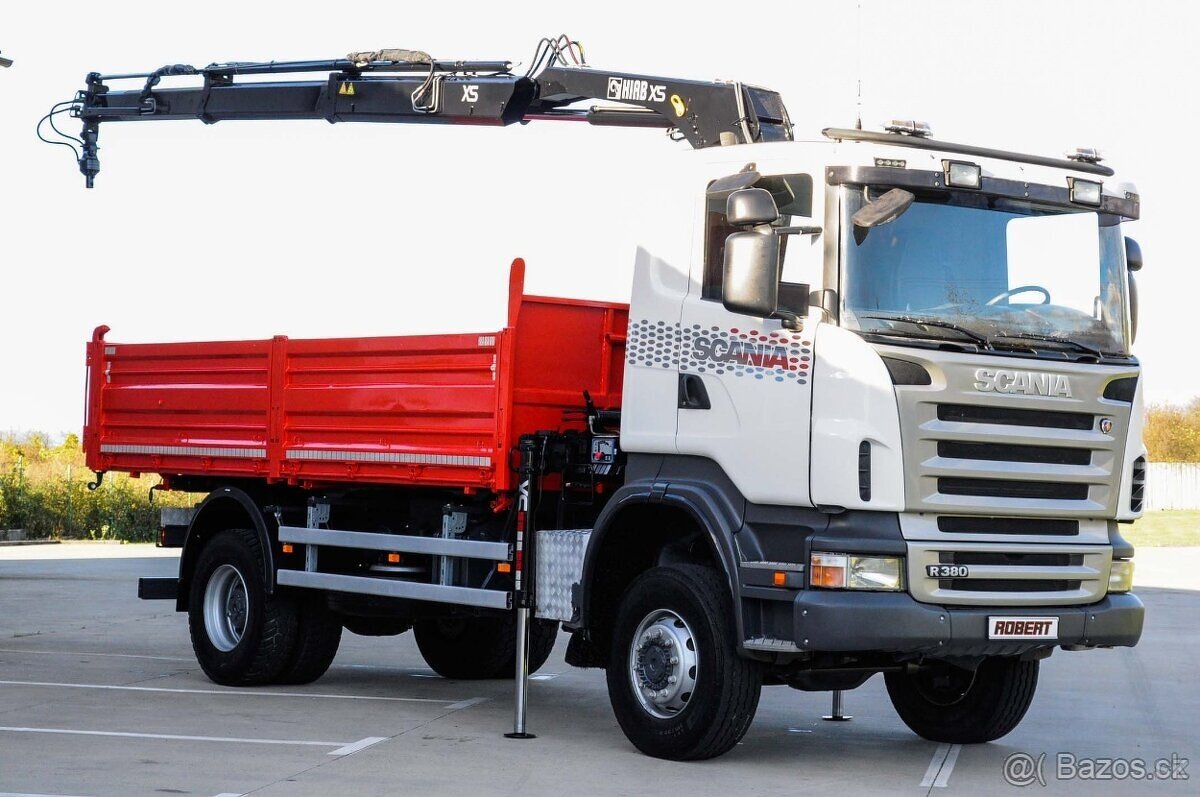 SCANIA R380 4X4 TŘÍSTRANNÝ SKLÁPĚČ - HYDRAULICKÁ RUKA EURO4