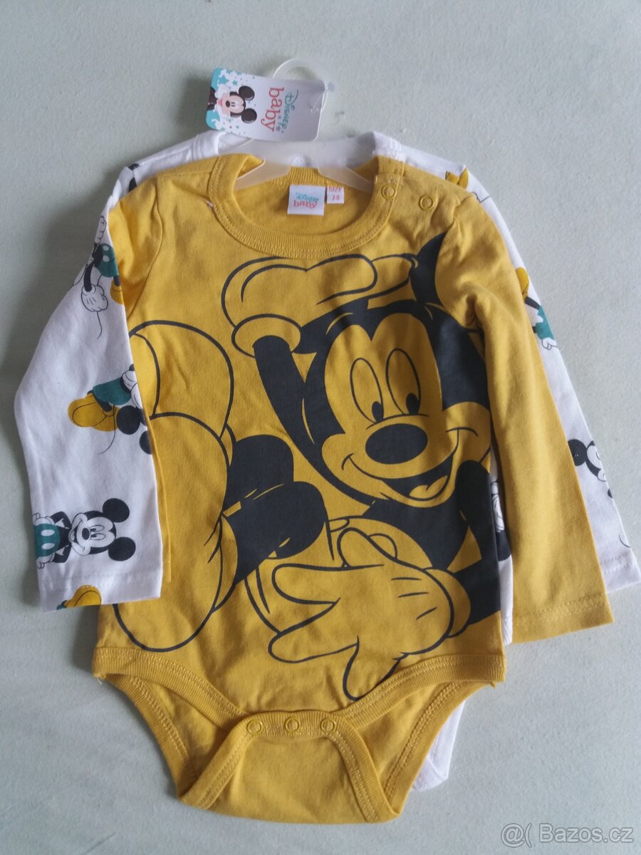 2x Body Mickey Mouse nové dlouhý rukáv, vel.74