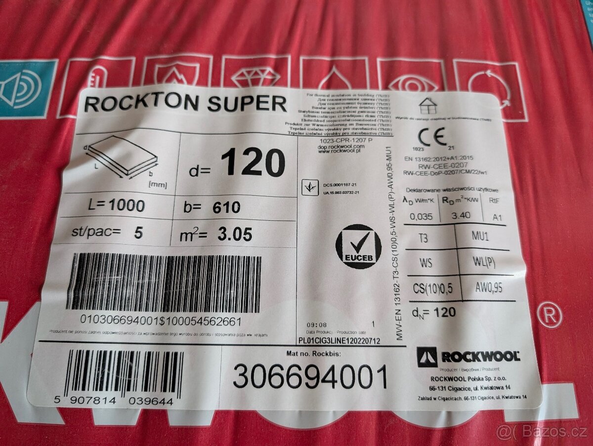 Rockwool Rockton Super - 1000 x 610 mm tl. 120 mm