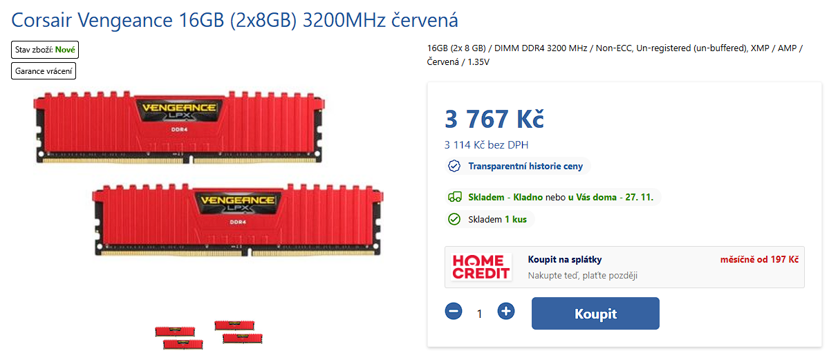 Corsair Vengeance LPX Red DDR4 16GB 3200MHz CL16