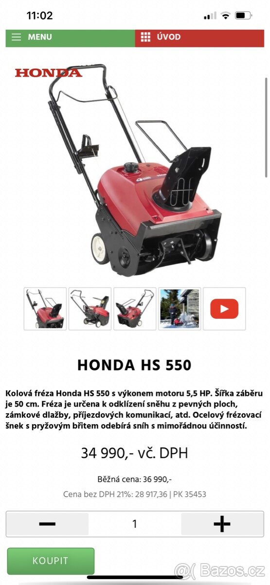 sněhová freza Honda hs550