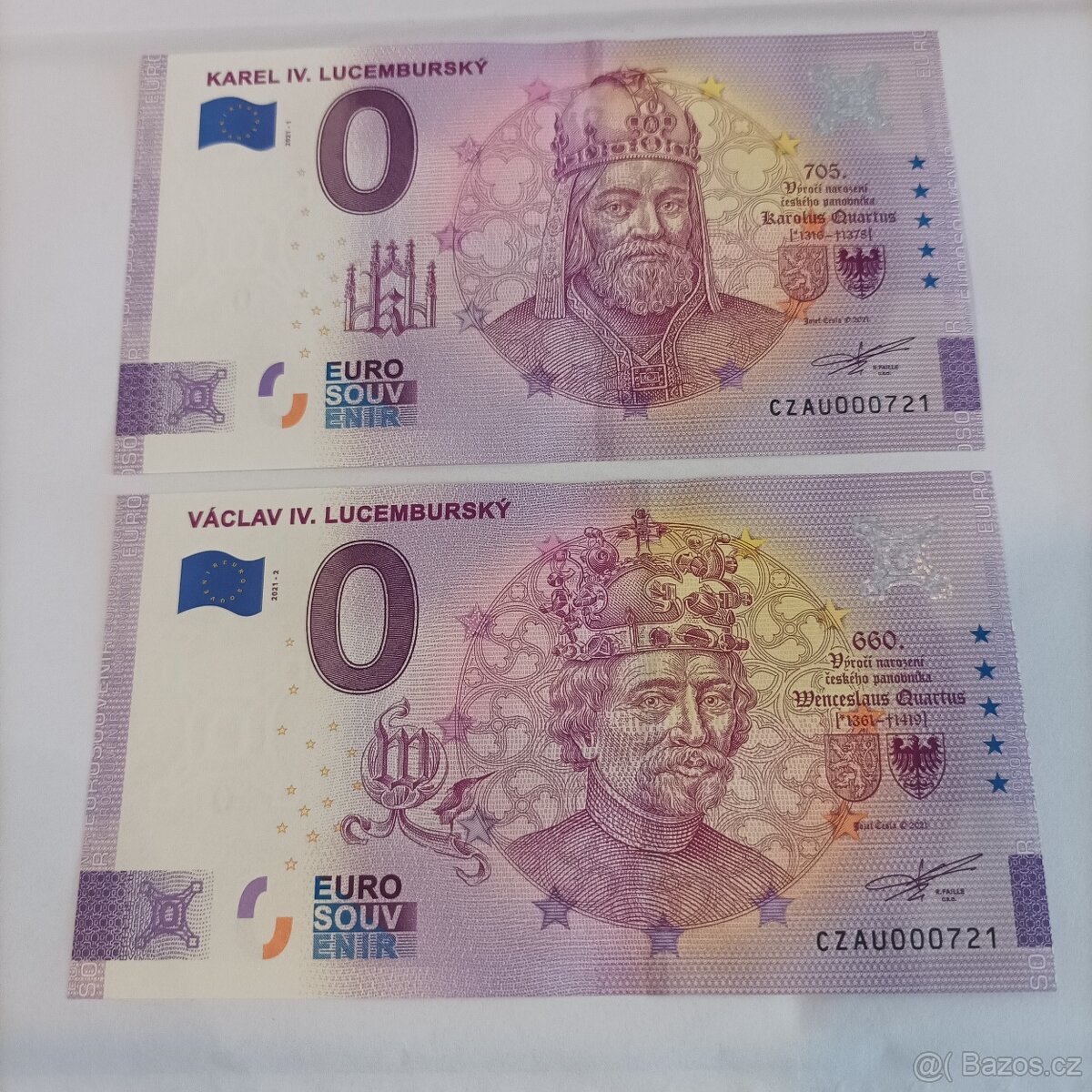 0 euro souvenír Karel IV a Václav IV