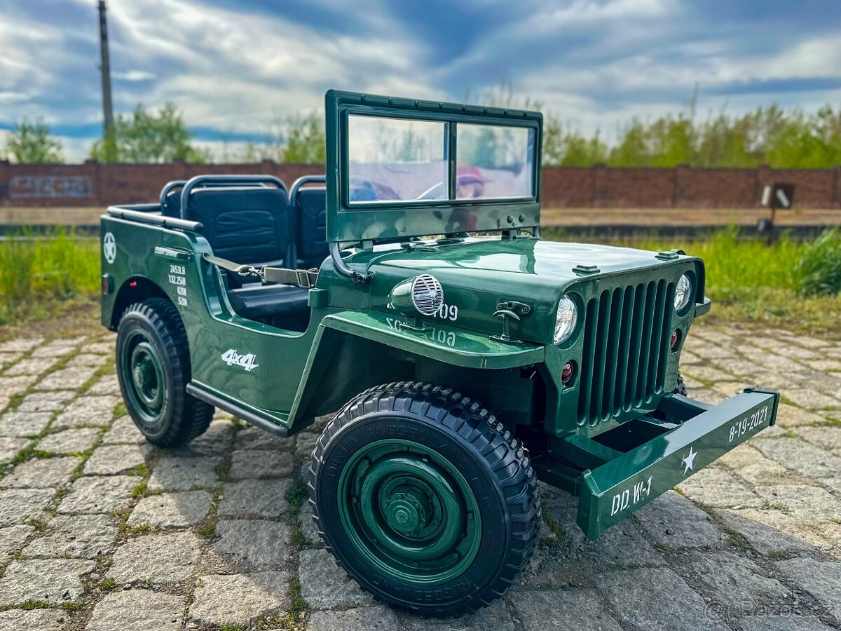 Retro armádní JEEP Willys 4x4 360W - elektrické autíčko