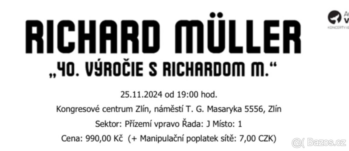 Lístky na koncert Richard Müller ve Zlíně