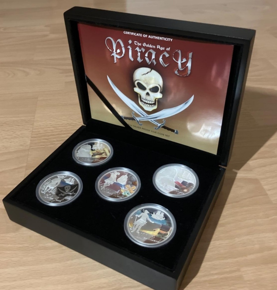 The golden age of Piracy, set 5x 1oz stříbrných kolorovaných