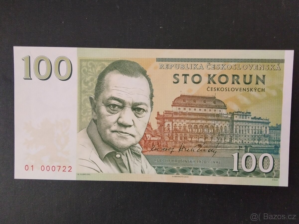 100 KORUN (2020) RUDOLF HRUŠÍNSKÝ , VZÁCNÁ SÉRIE 01,UNC