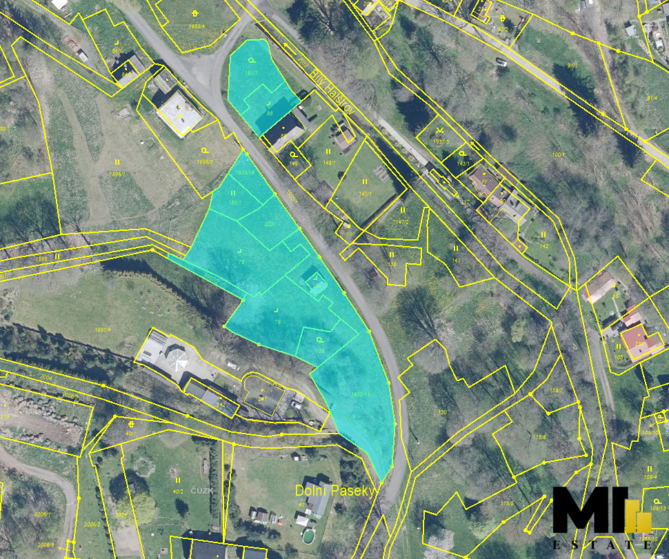 Prodej stavebních pozemků 4032 m2 v obci Dolní Paseky, okres