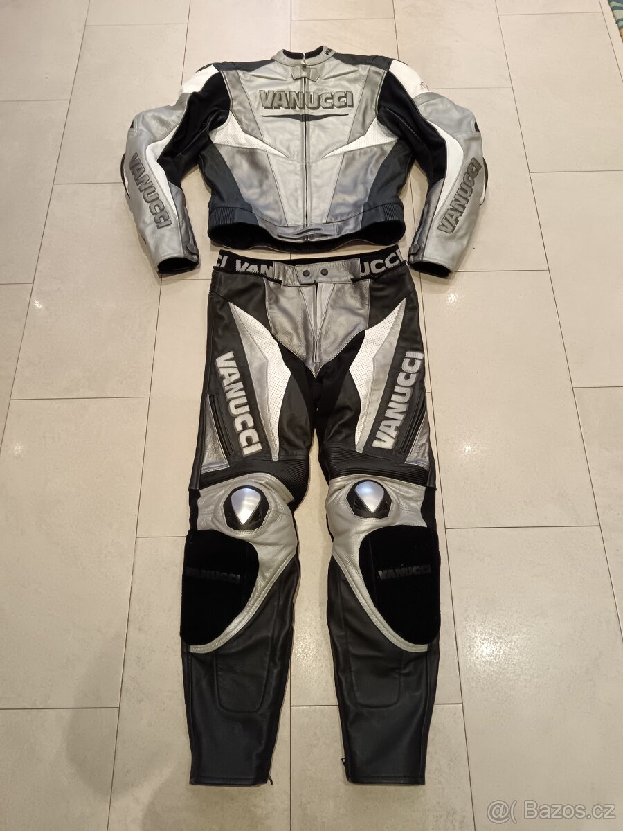 Vanucci Silver Titan-Pánská kožená moto kombinéza, dvoudílná