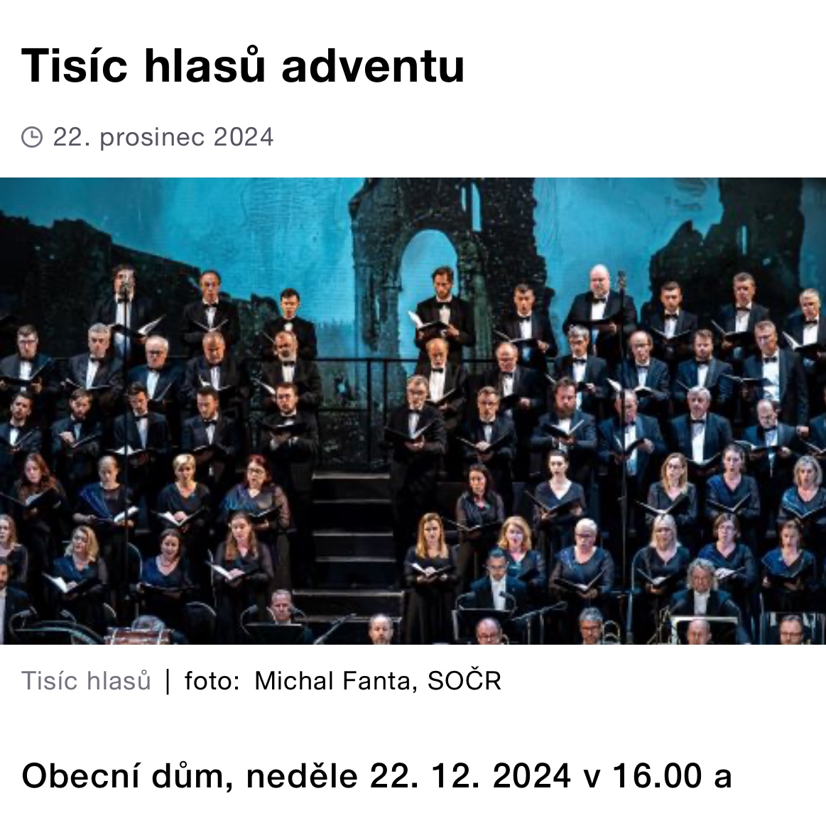 Tisíc hlasů adventu 22.12. 16:00 Obecní dům Praha