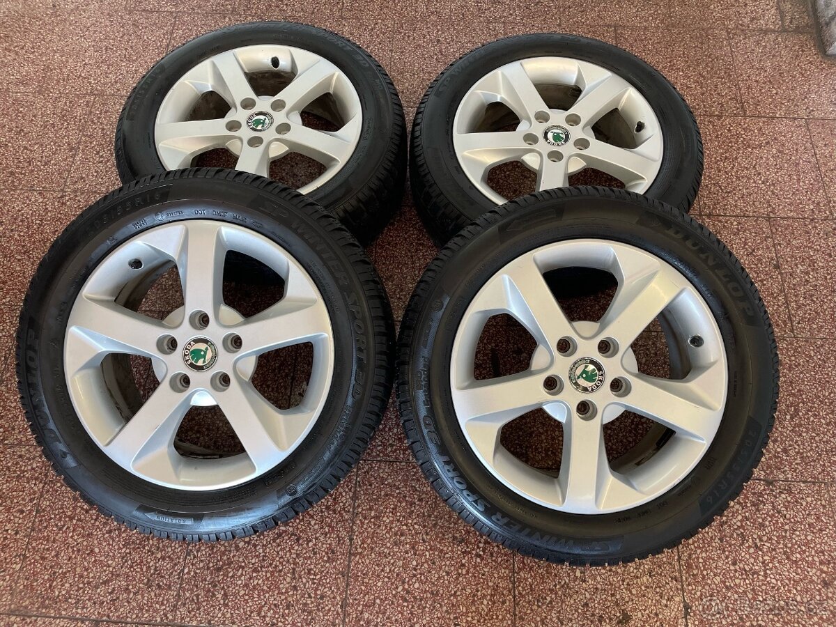 Originalní ALU kola Škoda 5x112 r16 zimní pneu 7mm