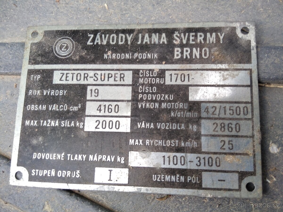 prodám originálníleptaný zinkový štítek ZETOR SUPER 42 35