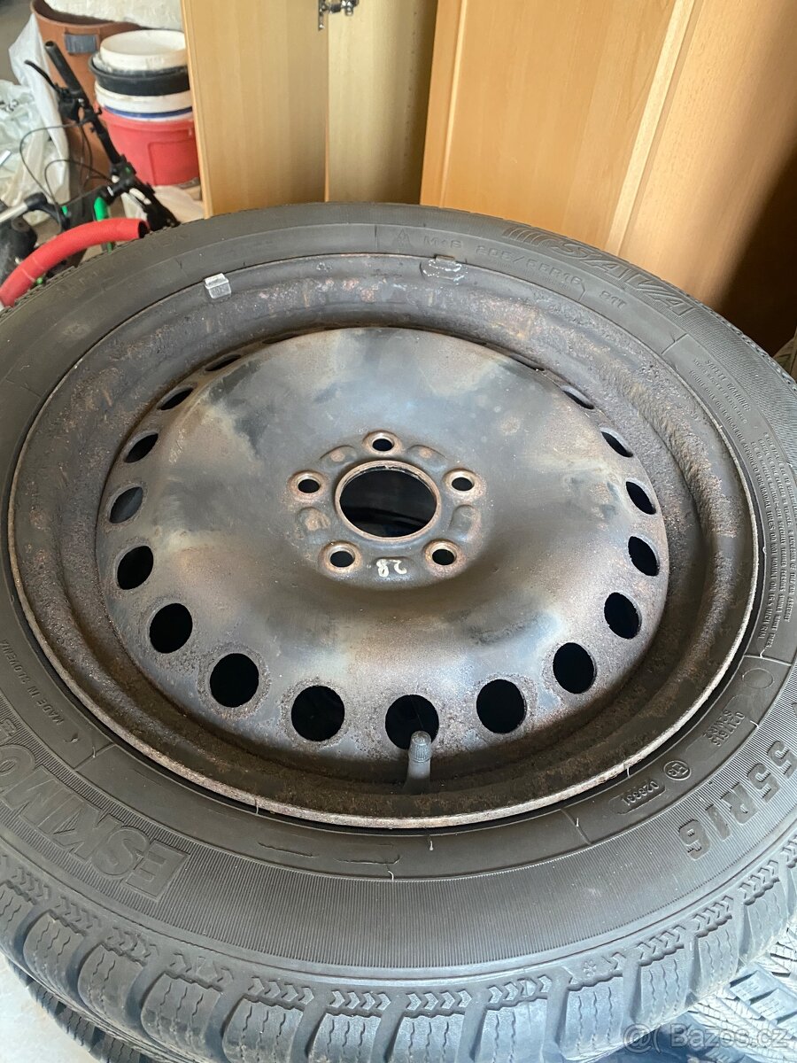 Plechové disky 16” 5x108 Ford a zimní pneu 205/55