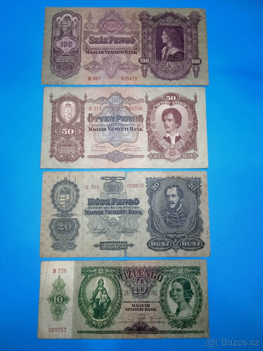 Bankovky Maďarsko - 10, 20, 50, 100 Pengo 1930-1936