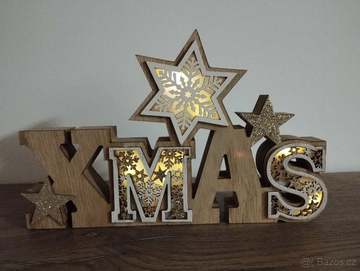 Vánoční svítící dřevěná dekorace