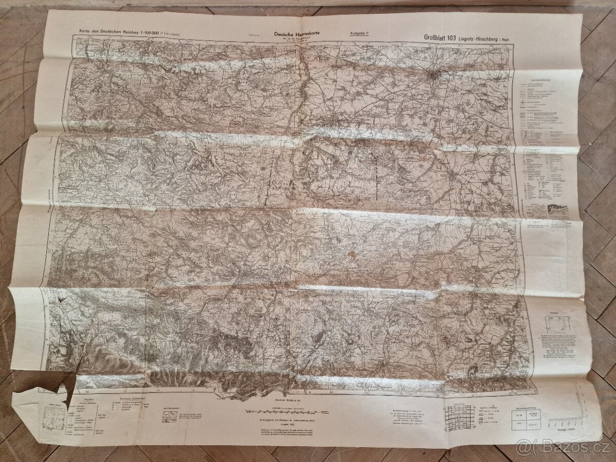 Německá mapa Deutsche Heereskarte Nr. 103: Liegnitz 1940