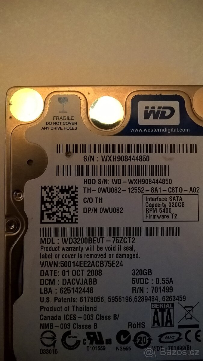 Prodám HDD Wd 320Gb-2,5"