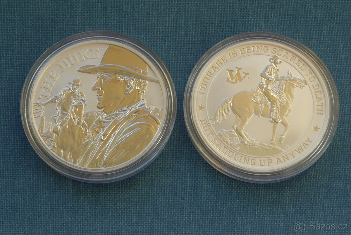 2x 1 oz stříbrná mince John Wayne 2020 a 2021 Perth Mint